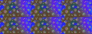 Çizim çiçek deseni duvar kâğıdı olarak kullanılabilir. Raster illüstrasyonu. Mor ve mavi renkte çiçekler.