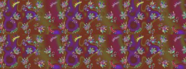 Düz Çiçek Elementleri Tasarımı. Çiçekle kusursuz desen. Kahverengi, mor ve yeşil renkli çiçekler. Renkli Bahar Teması Kusursuz Arkaplan.