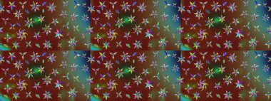 El çizimi çiçekli soyut çizim kalıbı. Kahverengi ve kırmızı renkte çiçekler. Raster illüstrasyonu.