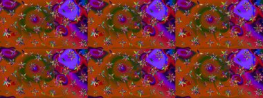 Kahverengi ve kırmızı renklerde bahar çiçekleri. Raster illüstrasyonu. Yaprak ve çiçeklerin suluboya resmi, kahverengi ve kırmızı renklerin çizim şekli.