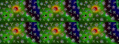 Yeşil ve siyah renkli çiçekler. Çizim çiçek deseni duvar kâğıdı olarak kullanılabilir. Raster illüstrasyonu.