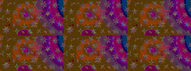 Düz Çiçek Elementleri Tasarımı. Süslü kumaş deseni. Renkli Bahar Teması eskiz kalıbı. Raster illüstrasyonunda çiçek deseni çizimi.