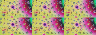 Raster çiçek desenleri çiziyor. Vadinin çiçekleri tarafsız ve yeşil renklerde.