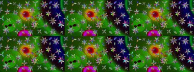 Raster Illustrasyon 'daki Çiçek Deseni' nin son moda çizimi. Yeşil ve siyah renkli çiçekler. Renkli Yaz Temalı eskiz kalıbı. Düz Çiçek Elementleri Tasarımı.