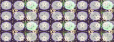 Raster illüstrasyonu. Nötr, gri ve mor renkte kar tanelerinden oluşan kış deseni. Düz yatıyordu. Kış konsepti.