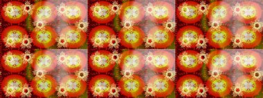 Suluboya, elle çizilmiş. Kusursuz bir arka plan modeli. Raster - stok. Vadinin çiçekleri kahverengi, kırmızı ve turuncu renklerde.