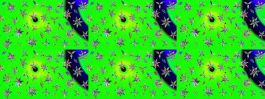 Çizim kalıbı. Yeşil ve mavi renklerde. Çiçek duvar kağıdı. Renkli süs kenarı. Raster illüstrasyonu. Hint süsü..