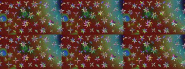 Çiçekli çiçek deseni, suluboya. Kahverengi ve kırmızı renkte çiçekler. Renkli Bahar Teması eskiz kalıbı. Düz Çiçek Elementleri Tasarımı. Raster illüstrasyonu.