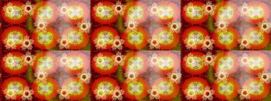 Suluboya, elle çizilmiş. Kusursuz bir arka plan modeli. Raster - stok. Vadinin çiçekleri kahverengi, kırmızı ve turuncu renklerde.