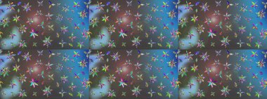 Raster illüstrasyonundaki çiçek desenli çizim. Mavi ve gri renkte çiçekler.