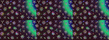 Raster illüstrasyonundaki çiçek desenli çizim. Kahverengi ve yeşil renkli çiçekler. Renkli Yaz Temalı eskiz kalıbı. Düz Çiçek Elementleri Tasarımı.