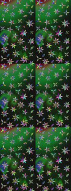 Raster Çiçek İllüstrasyonu güzel tekstil. Yeşil ve gri renkte etnik çiçeklerle süslenmiş zarif bir eskiz..