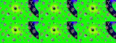 Çizim kalıbı. Yeşil ve mavi renklerde. Çiçek duvar kağıdı. Renkli süs kenarı. Raster illüstrasyonu. Hint süsü..