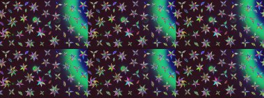 Raster illüstrasyonundaki çiçek desenli çizim. Kahverengi ve yeşil renkli çiçekler. Renkli Yaz Temalı eskiz kalıbı. Düz Çiçek Elementleri Tasarımı.