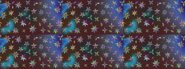 Nakış desenli çiçek deseni. Renkli grunge, soyut arkaplanı kolonya ve mor çiçeklerle süslüyor. İzler, kumaş, duvar kağıtları, tekstil için raster dokusu.