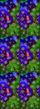 Yeşil ve mavi renkler. Yaz çiçekleri teması. Klasik çiçekler. El çizimi, soyut ve süslü elementler. Suluboya resim taklit Raster illüstrasyonu.