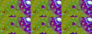 Çiçek desenli eskiz. Yeşil ve mor renkli çiçekler. Renkli Bahar Teması eskiz kalıbı. Düz Çiçek Elementleri Tasarım Raster illüstrasyonu.