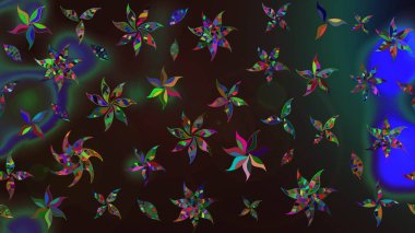 El çizimi çiçek unsurları olan soyut çizim raster deseni. 1950-1960 motifleri. Çiçekli ipek eşarp. Gri ve kahverengi üzerine gri ve kahverengi. Retro tekstil tasarım koleksiyonu.