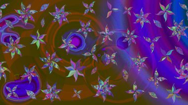 Kahverengi ve mor renkli Asya tekstili. Suluboya çiçekli çiçek deseni. Raster illüstrasyonu.