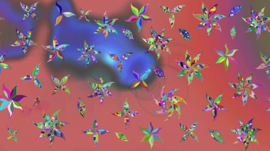 Suluboya tarzında pembe ve mavi renkte çiçekler. Suluboya çizim kalıbı. Çiçek izi.