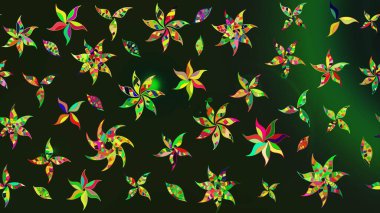 Raster illüstrasyonundaki çiçek desenli çizim. Güzel kumaş deseni. Gri ve yeşil renklerde. Raster illüstrasyonu.