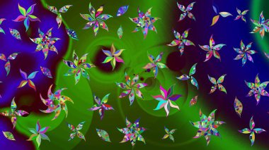 Yeşil ve kahverengi renklerde. 3D çiçekler, eskiz. Raster illüstrasyonu.