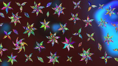 Kahverengi ve mavi renkli çiçekler. Çiçek desenli eskiz, darbeler, sıçramalar, yaz çiçekleri. Raster illüstrasyonu.