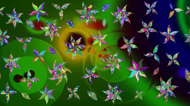 Chichi 'nin kumaş kalıbını çiz. Düz Çiçek Elementleri Tasarımı. Raster illüstrasyonu. Çiçek deseni. Renkli Bahar Teması çizim şablonu.