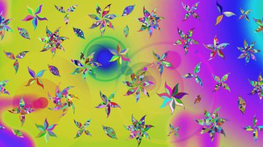 Hediye ambalaj kağıdı, tebrik kartları, posterler ve pankart tasarımı. Sarı ve mor renkli çiçekler. Raster düz çiçek çizim deseni.