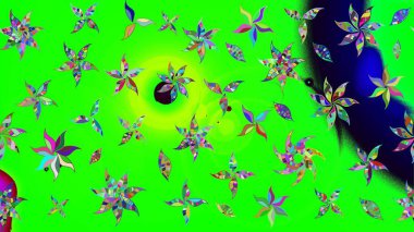 Renkli Yaz Temalı eskiz kalıbı. Yeşil ve mavi renkte çiçekler. Sevimli çiçek raster deseni. Düz Çiçek Elementleri Tasarımı.