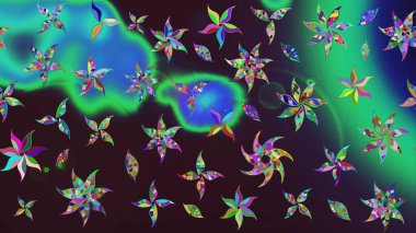 Asya tekstil tarzında. Güzel kumaş deseni. Çiçek desenli çizim. Düz Çiçek Elementleri Tasarımı. Renkli Bahar Teması eskiz kalıbı. Raster illüstrasyonu.