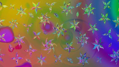 Raster Çiçek İllüstrasyonu 'nun şirin tekstili. Yeşil ve kahverengi renkli etnik çiçeklerle zarif eskiz deseni.