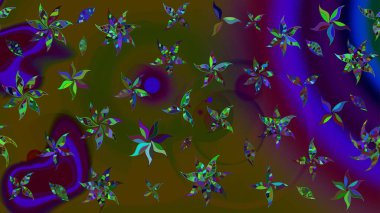 Üzerinde gelincikler ve vadi zambakları olan renkli çiçek desenli nakış deseni. Tekstil tasarımı için geleneksel Raster çiçek buketi kahverengi ve yeşil renkler.