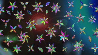 Raster illüstrasyonu. Gri ve mavi renklere karalamalar çizilmiş çiçek deseni.