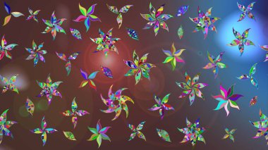 Asya tekstil tarzında. Kahverengi ve mavi renkli çiçekler. Raster illüstrasyonu. Çiçek desenli çizim. Raster illüstrasyonu.