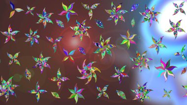 Düz Çiçek Elementleri Tasarımı. Raster Illustrasyon 'daki Çiçek Deseni' nin son moda çizimi. Renkli Yaz Temalı eskiz kalıbı. Güzel kumaş deseni.