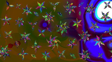 Moda baskıları için zarif bir şablon. Halk tarzı. Parlak renkli çiçekleri olan ve kahverengi ve yeşil renkli yaprakları olan harika bir çiçek deseni. Modern çiçek arkaplanı.