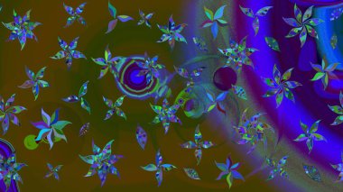 Çiçekli çiçek deseni, suluboya. Raster illüstrasyonu. Renkli Bahar Teması eskiz kalıbı. Düz Çiçek Elementleri Tasarımı. Kahverengi ve yeşil renkte çiçekler.