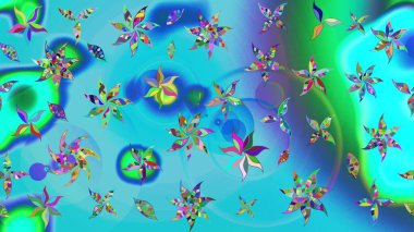 Küçük çiçekteki sevimli çiçek deseni. Mavi ve yeşil renkte çiçekler.