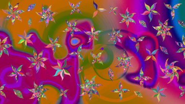 Çiçeksel mor ve turuncu çizim deseni. Raster çiçek izi. Klasik taslak çizimi.