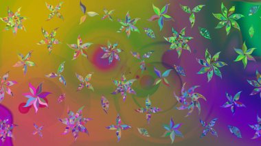 Raster illüstrasyonundaki çiçek desenli çizim. Renkli Bahar Teması eskiz kalıbı. Güzel kumaş deseni. Düz Çiçek Elementleri Tasarımı.