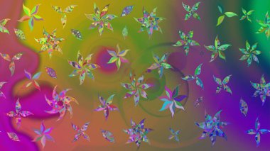 Bahar mevsimi. Raster güzel bir çiçek deseni çizmiş. Tatil havası. Nazik romantik baskı. Yeşil ve kahverengi renkte çiçekler.