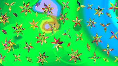 Çiçekler yeşil ve maviye. Suluboya, elle çizilmiş. Raster hisseleri. Taslak arkaplan deseni.