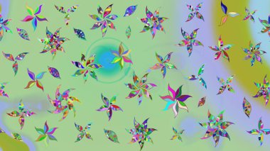 Tarafsız ve mavi renklerde ve çiçek siluetinde bahar çiçekleriyle desen. Raster deseni.