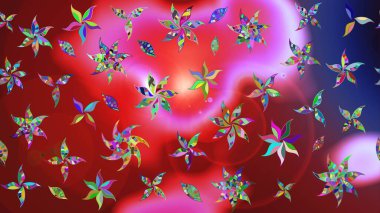 Renkli Bahar Teması eskiz kalıbı. Düz Çiçek Elementleri Tasarımı. Kırmızı ve pembe renkte çiçekler. Raster illüstrasyonunda çiçek deseni çizimi.