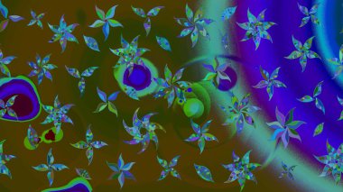 Tropik çiçek desenleri. Raster illüstrasyonu. Kahverengi ve mavi renkte çiçekler.