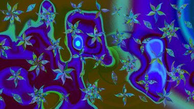 Mavi ve kahverengi renkte manzaralı çiçek deseni. Çiçek kompozisyonu, el boyası, hassas şablon. Üst manzara, yumuşak stil. Sevgililer günü ve tebrik kartı konsepti için şık bir davet.