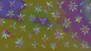 Renkli Yaz Temalı eskiz kalıbı. Düz Çiçek Elementleri Tasarımı. Kahverengi ve yeşil renkli çiçekler. Çiçekli retro deseni çiz.