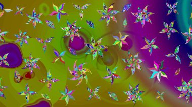 El çizimi Raster çizimi. Çizim çiçek deseni duvar kağıdı, web sitesi arka planı, ambalaj kağıdı, davetiye, broşür, afiş veya web sitesi için kullanılabilir. Parlak elementlerin.