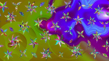 Yeşil ve kahverengi renkli çiçekler. Gömlek baskısı için çiçek boyası. Çiçek eskiz kalıbı geçmişi.